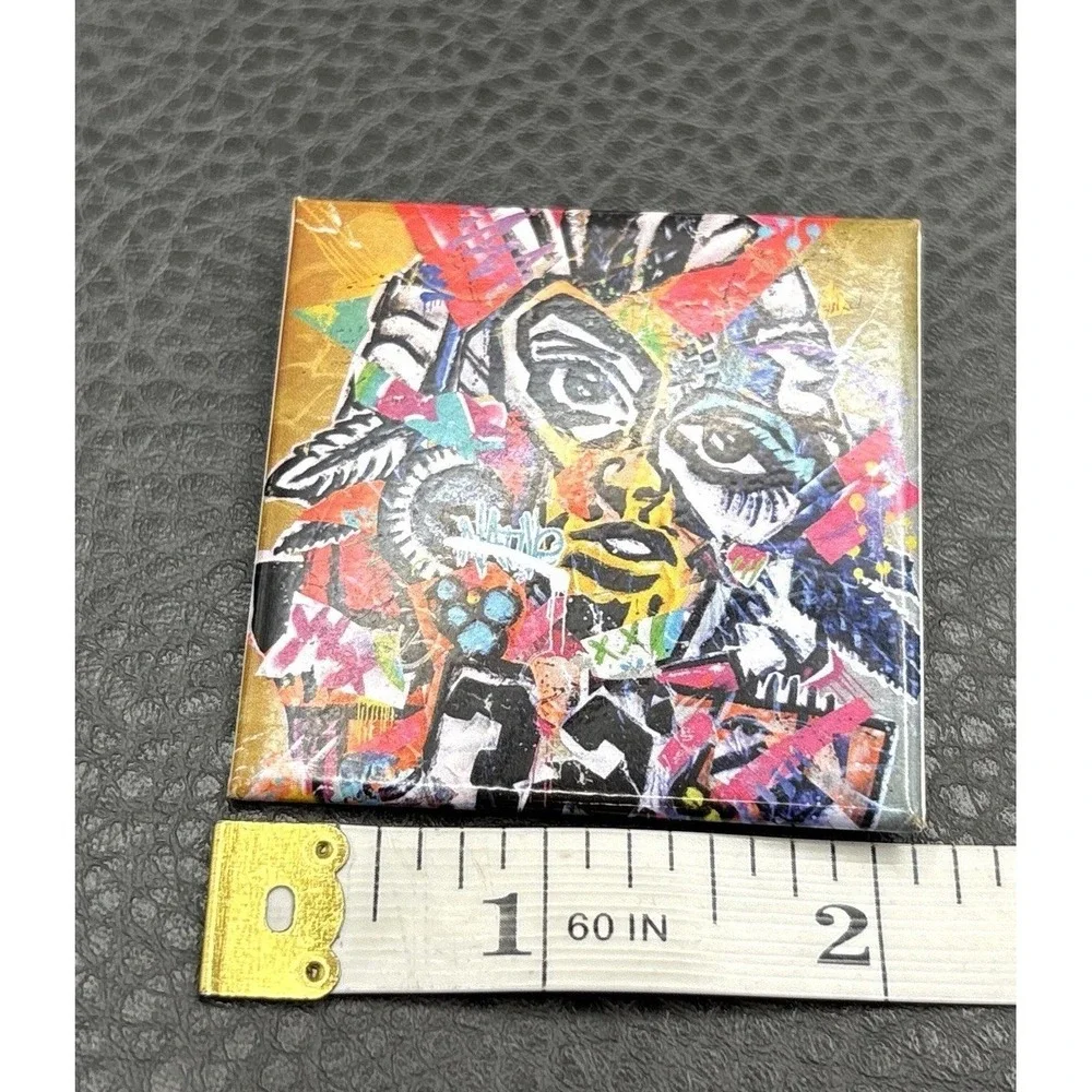 Rare Art of Jahmane Colorful Pop Art Skull Face Brooch Pin Abstract